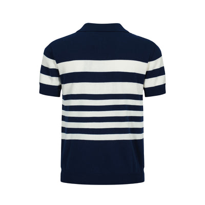 OXKNIT Men Vintage Clothing 1960s Mod Style Casual White Striped Navy Blue Polo Knitted Retro Top