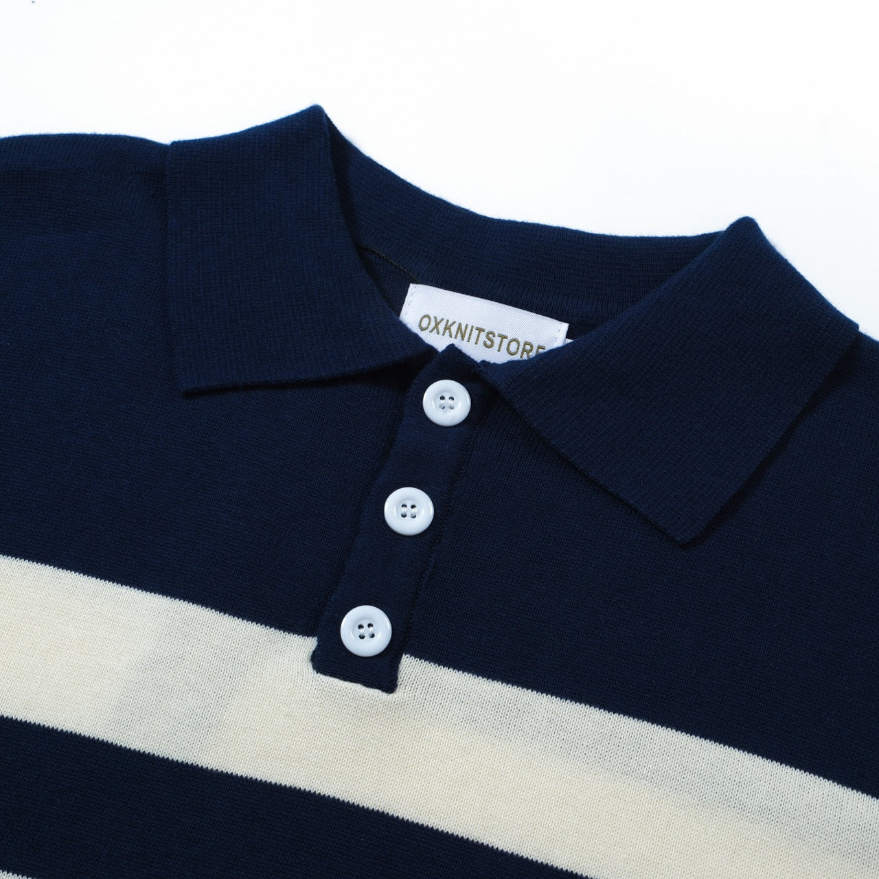 OXKNIT Men Vintage Clothing 1960s Mod Style Casual White Striped Navy Blue Polo Knitted Retro Top