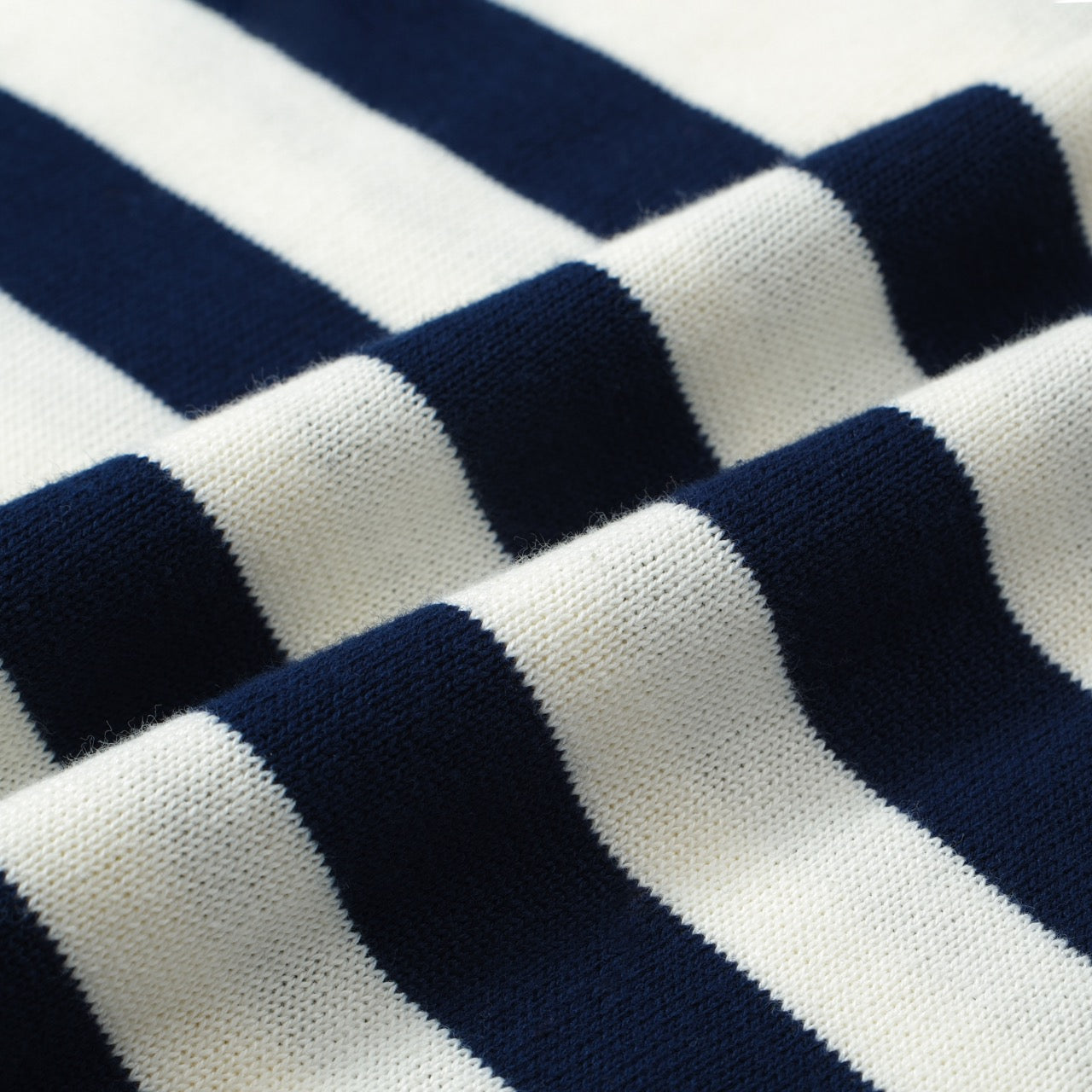 OXKNIT Men Vintage Clothing 1960s Mod Style Casual White Striped Navy Blue Polo Knitted Retro Top