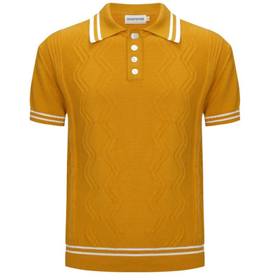 OXKNIT Men Vintage Clothing 1960s Mod Style Casual Yellow Knit Retro Polo