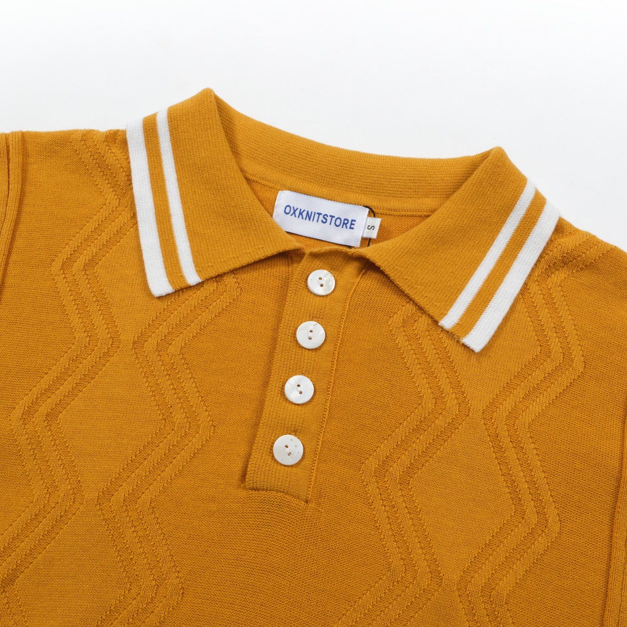 Men's Yellow Knit Retro Polo With Double White Line Neck