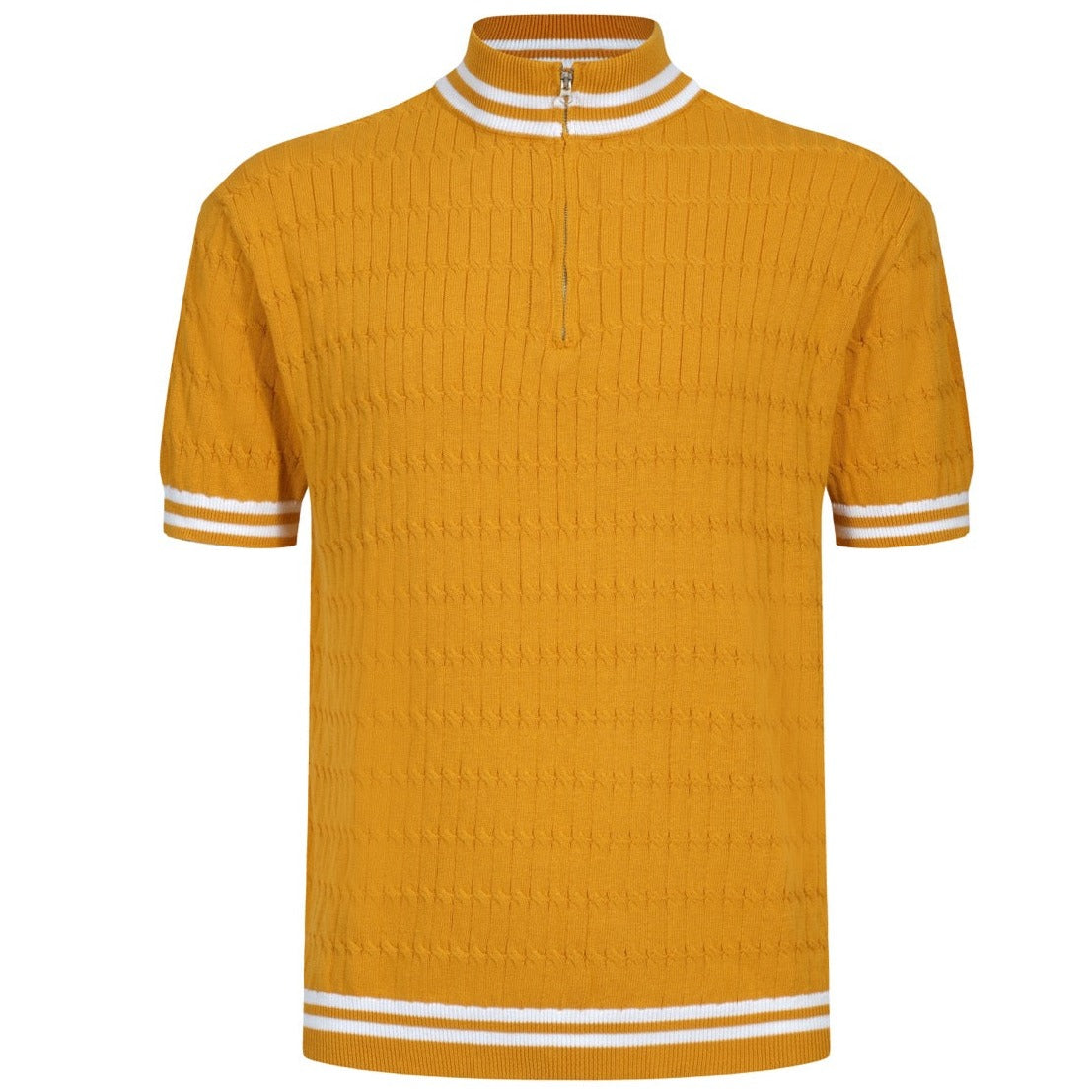 OXKNIT Men Vintage Clothing 1960s Mod Style Casual Yellow Knitted Knit Retro T-Shirt