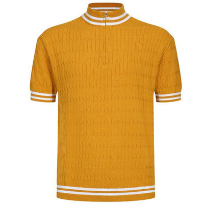 OXKNIT Men Vintage Clothing 1960s Mod Style Casual Yellow Knitted Knit Retro T-Shirt