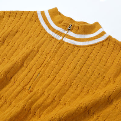 OXKNIT Men Vintage Clothing 1960s Mod Style Casual Yellow Knitted Knit Retro T-Shirt