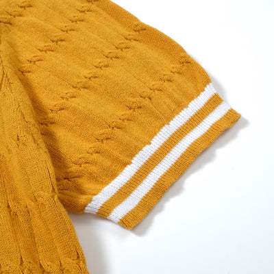 OXKNIT Men Vintage Clothing 1960s Mod Style Casual Yellow Knitted Knit Retro T-Shirt