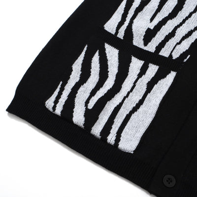 OXKNIT Men Vintage Clothing 1960s Mod Style Casual Zebra Pattern Black Knit Retro Polo Contains Pocket