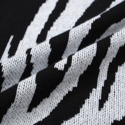 OXKNIT Men Vintage Clothing 1960s Mod Style Casual Zebra Pattern Black Knit Retro Polo Contains Pocket