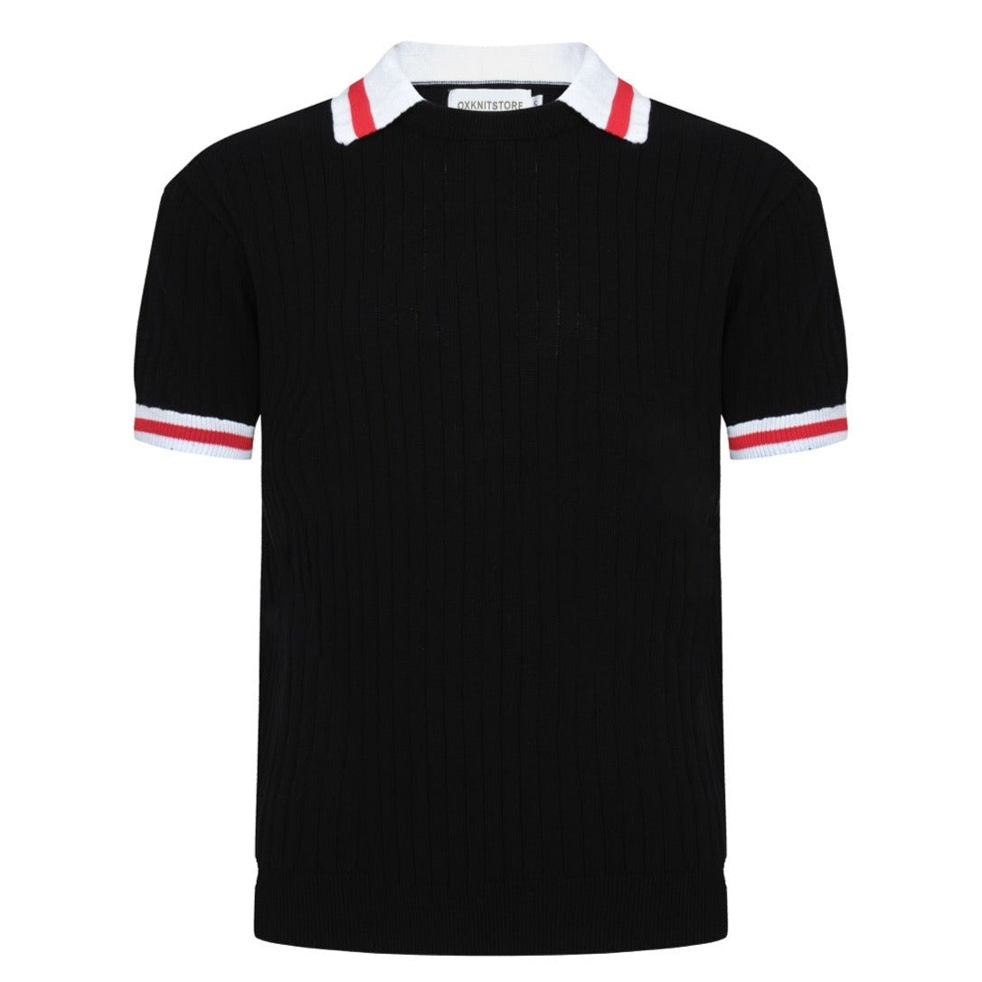 OXKNIT Men Vintage Clothing 1960s Mod Style Classic Black Retro Polo Knitted Wear