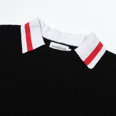 OXKNIT Men Vintage Clothing 1960s Mod Style Classic Black Retro Polo Knitted Wear