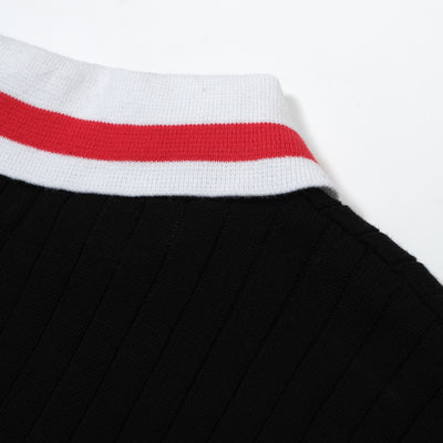 OXKNIT Men Vintage Clothing 1960s Mod Style Classic Black Retro Polo Knitted Wear