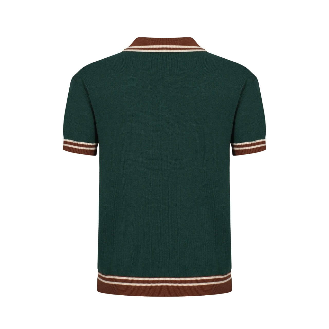 Men's 60s Green Knit Polo Shirt | Retro Mod Style with Brown Trim