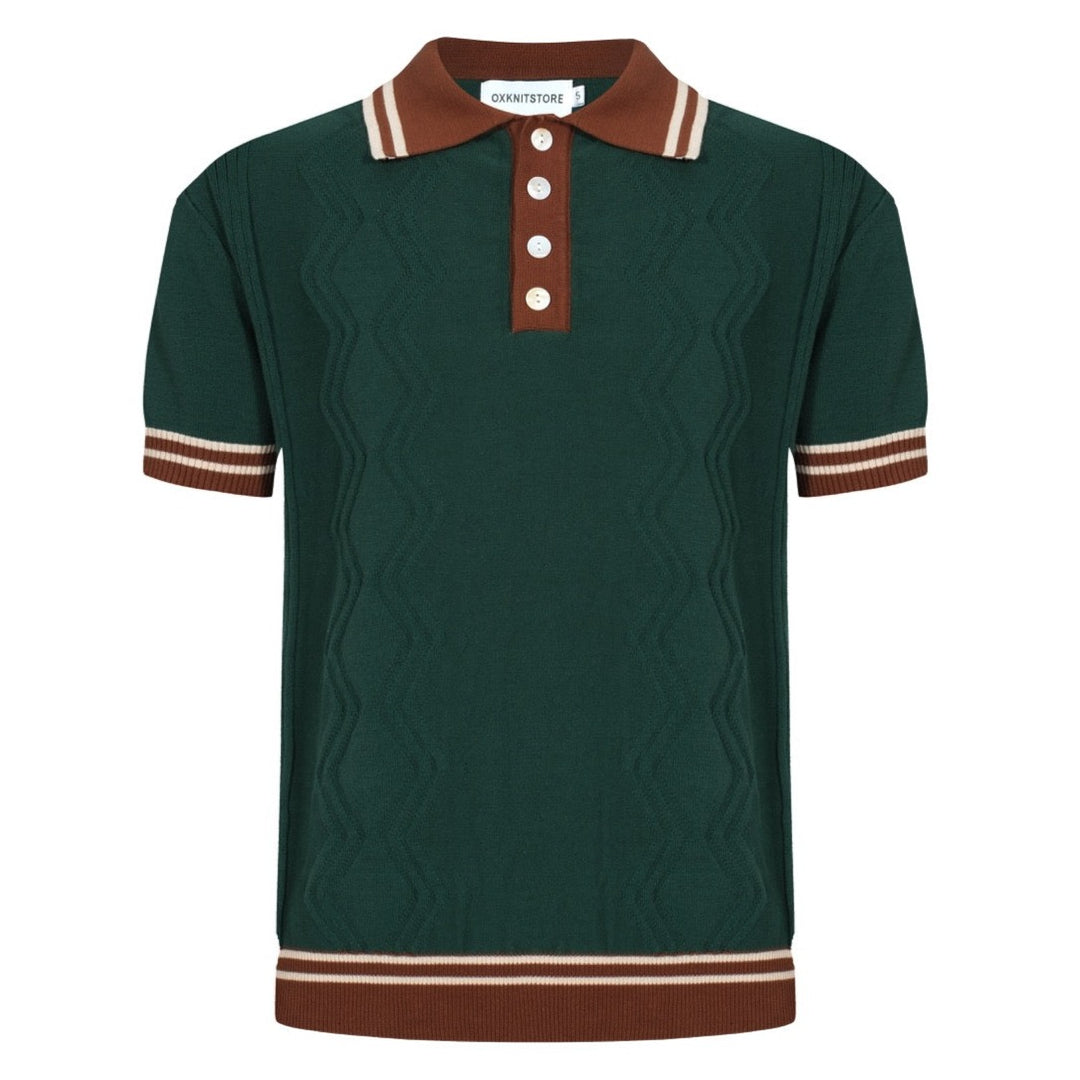 OXKNIT Men Vintage Clothing 1960s Mod Style Green & Red Brown Retro Polo Knitted Wear