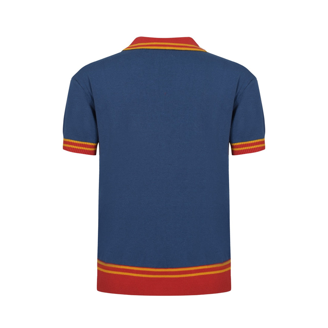 OXKNIT Men Vintage Clothing 1960s Mod Style Red & Dark Blue Retro Polo Knitted Wear