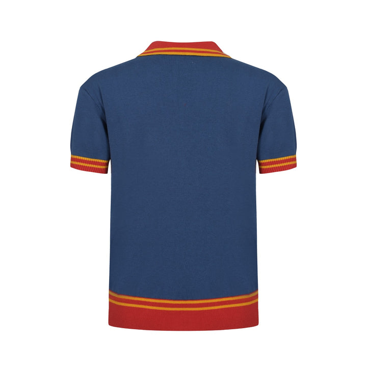 OXKNIT Men Vintage Clothing 1960s Mod Style Red & Dark Blue Retro Polo Knitted Wear