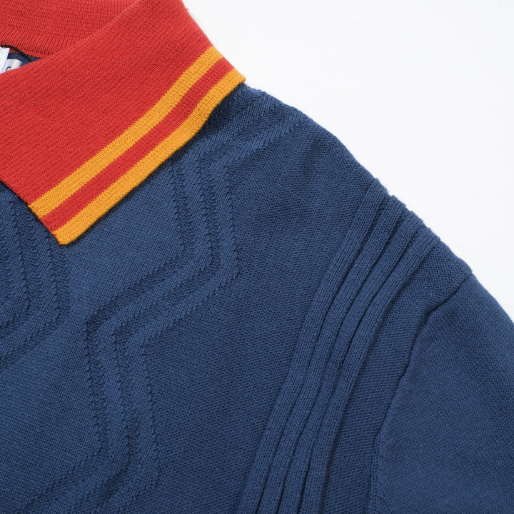 OXKNIT Men Vintage Clothing 1960s Mod Style Red & Dark Blue Retro Polo Knitted Wear