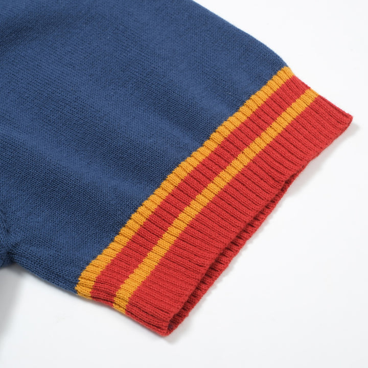 OXKNIT Men Vintage Clothing 1960s Mod Style Red & Dark Blue Retro Polo Knitted Wear