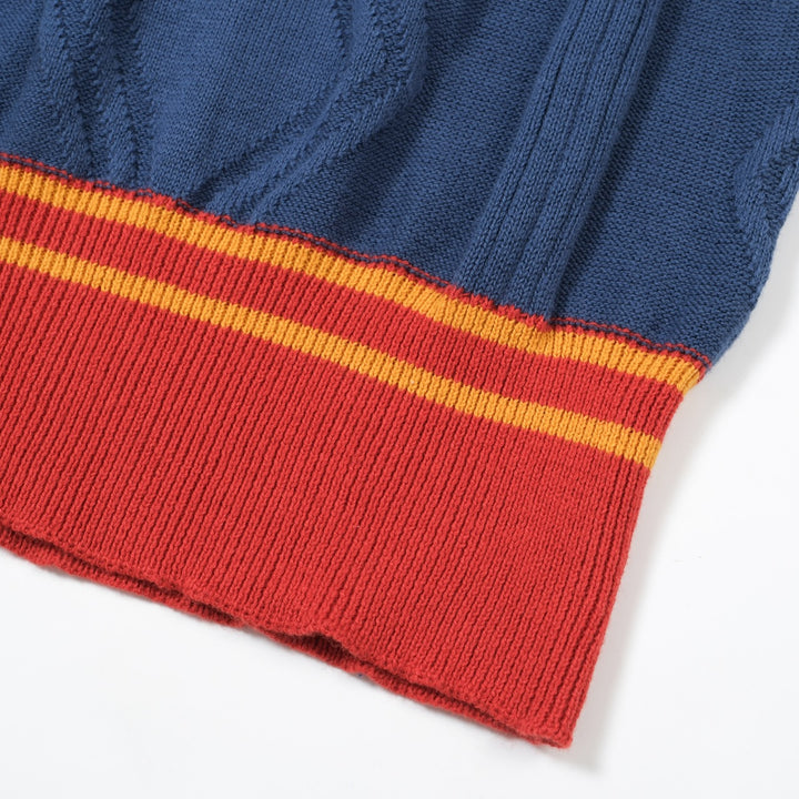 OXKNIT Men Vintage Clothing 1960s Mod Style Red & Dark Blue Retro Polo Knitted Wear