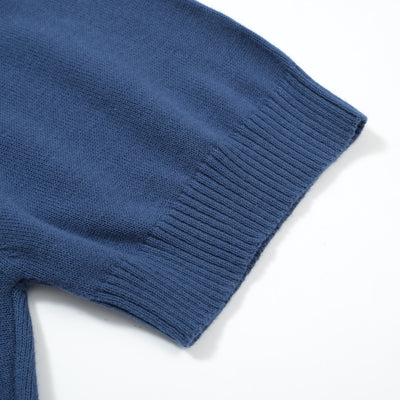 OXKNIT Men Vintage Clothing 1960s Mod Style Stripe Dark Blue & Yellow Knit Retro Polo