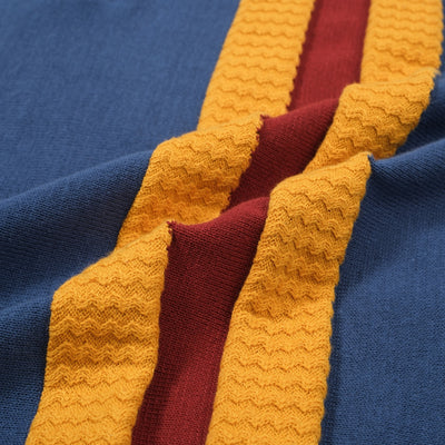 OXKNIT Men Vintage Clothing 1960s Mod Style Stripe Dark Blue & Yellow Knit Retro Polo