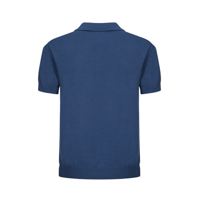 OXKNIT Men Vintage Clothing 1960s Mod Style Stripe Dark Blue & Yellow Knit Retro Polo