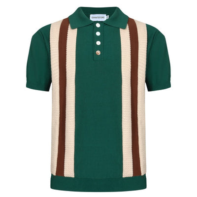 OXKNIT Men Vintage Clothing 1960s Mod Style Stripe Dark Green Knit Retro Polo