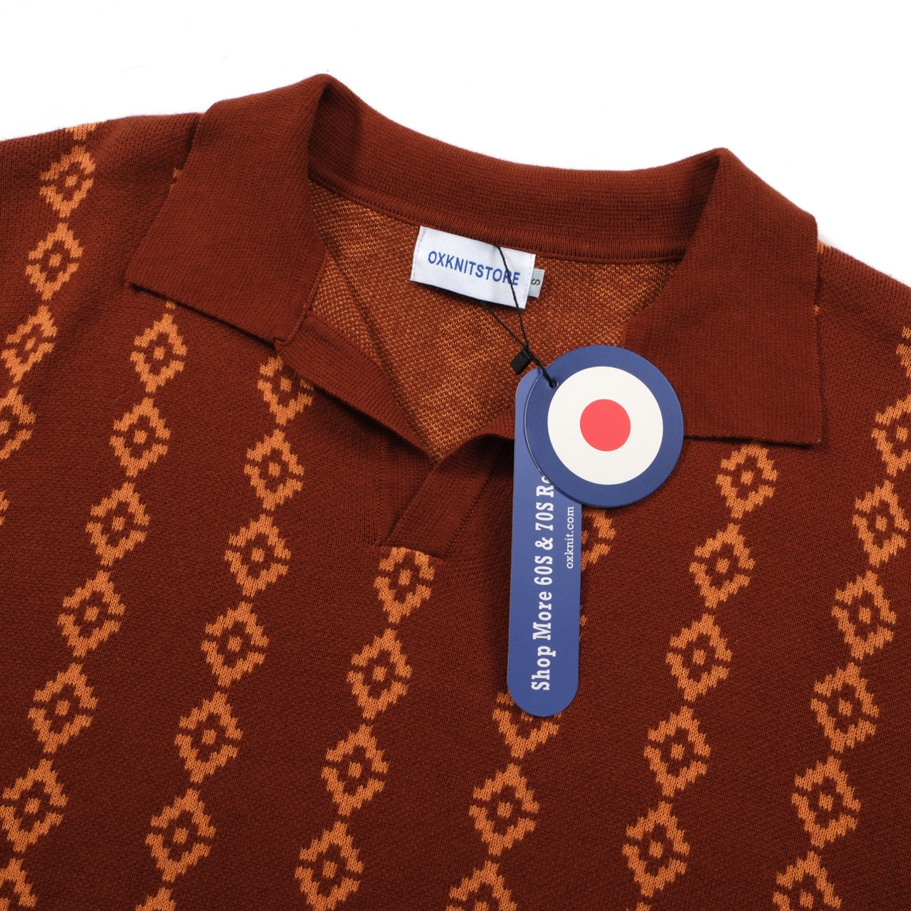 OXKNIT Men Vintage Clothing 1960s Mod Style The Sebastian Dark Brown Knit Retro Polo Shirts