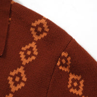 Men's 70s Retro Knit Polo – Rust Orange Geometric Short Sleeve Shirt