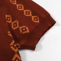 Men's 70s Retro Knit Polo – Rust Orange Geometric Short Sleeve Shirt