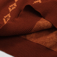 Men's 70s Retro Knit Polo – Rust Orange Geometric Short Sleeve Shirt
