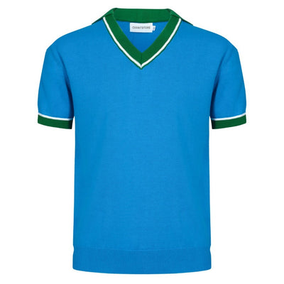 OXKNIT Men Vintage Clothing 1960s Mod Style V Neck Blue & Green  RetroPolo Knitted Wear