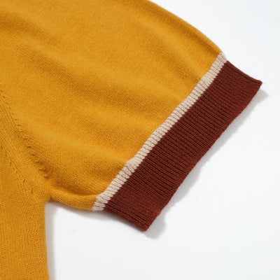 OXKNIT Men Vintage Clothing 1960s Mod Style V Neck Yellow Retro Polo Knitted Wear