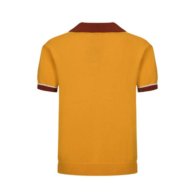 OXKNIT Men Vintage Clothing 1960s Mod Style V Neck Yellow Retro Polo Knitted Wear