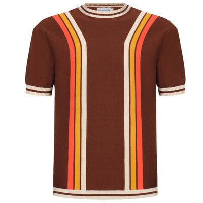 OXKNIT Men Vintage Clothing 1970s Mod Style Casual Brown Stripe Retro T-Shirt