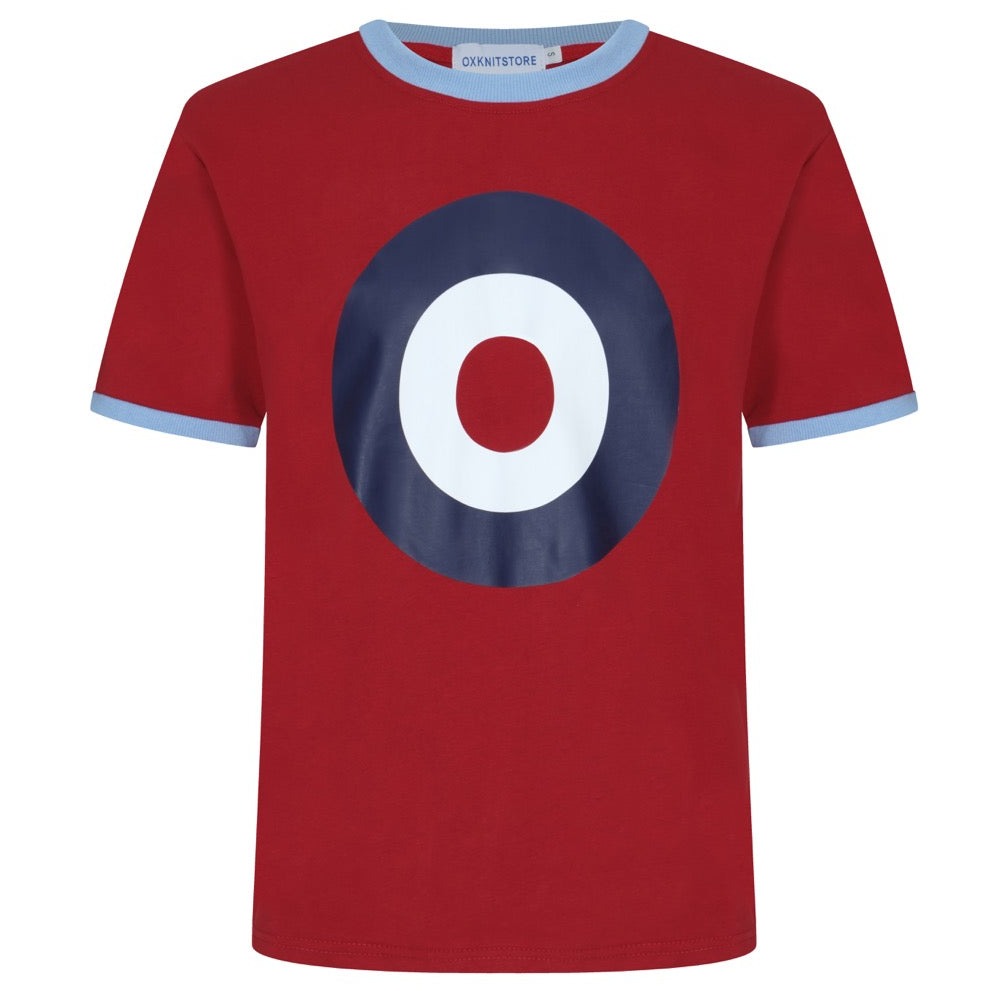 OXKNIT Men Vintage Clothing 1970s Mod Style Casual Mod Print Red Short Sleeve Bullseye Retro T-Shirt