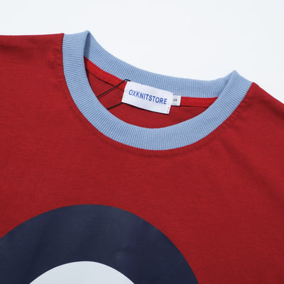 OXKNIT Men Vintage Clothing 1970s Mod Style Casual Mod Print Red Short Sleeve Bullseye Retro T-Shirt