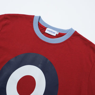 OXKNIT Men Vintage Clothing 1970s Mod Style Casual Mod Print Red Short Sleeve Bullseye Retro T-Shirt