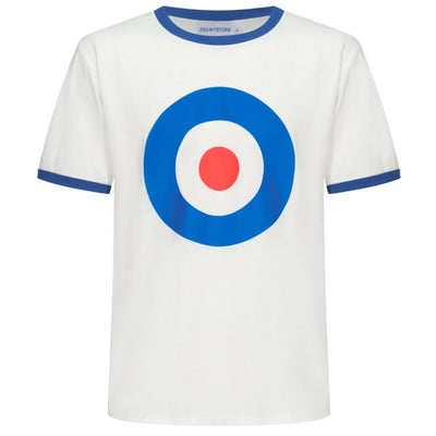 OXKNIT Men Vintage Clothing 1970s Mod Style Casual Mod Printed Bullseye Blue Short Sleeve Retro T-shirt