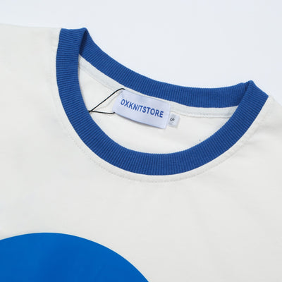 OXKNIT Men Vintage Clothing 1970s Mod Style Casual Mod Printed Bullseye Blue Short Sleeve Retro T-shirt