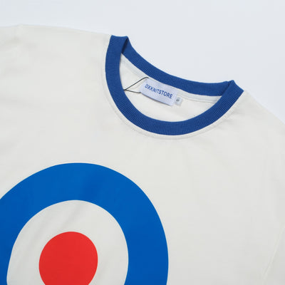 OXKNIT Men Vintage Clothing 1970s Mod Style Casual Mod Printed Bullseye Blue Short Sleeve Retro T-shirt