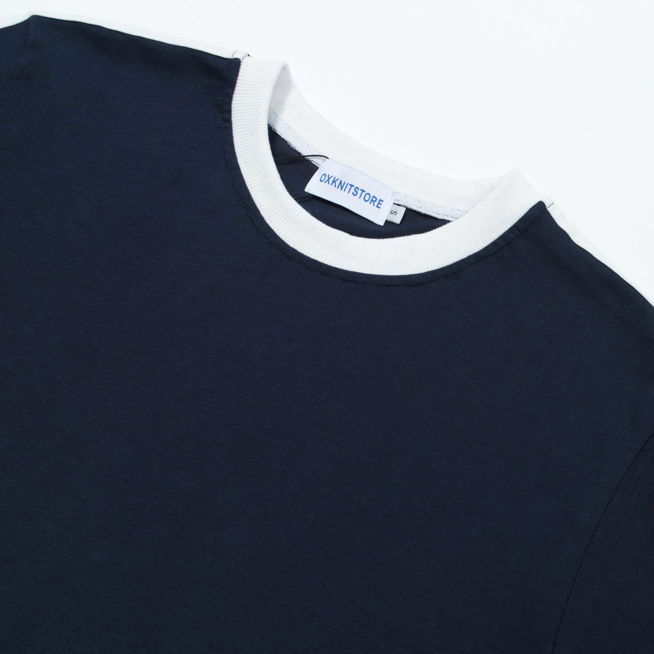 OXKNIT Men Vintage Clothing 1970s Mod Style Casual Navy Blue Cotton Crewneck Retro T-Shirt