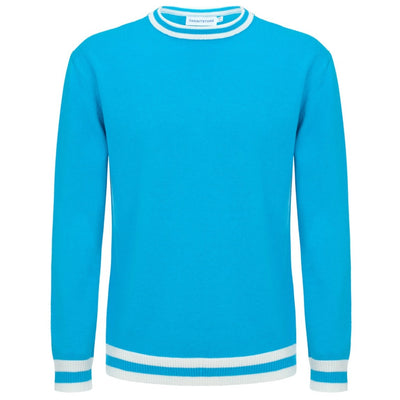 OXKNIT Men Vintage Clothing 1970s Mod Style Casual Sky Blue Long Sleeve Knitwear Retro Top