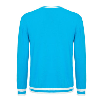 OXKNIT Men Vintage Clothing 1970s Mod Style Casual Sky Blue Long Sleeve Knitwear Retro Top