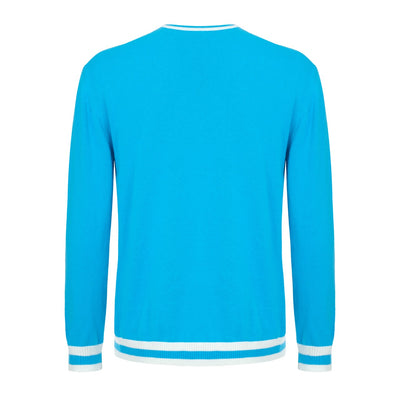 OXKNIT Men Vintage Clothing 1970s Mod Style Casual Sky Blue Long Sleeve Knitwear Retro Top