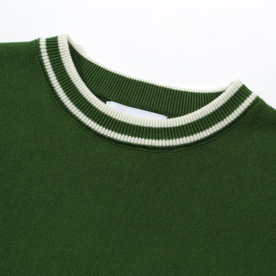OXKNIT Men Vintage Clothing 1970s Mod Style Casual White Stripe Green Retro Knit Tee