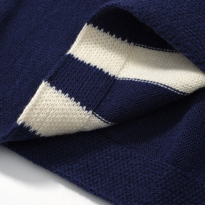 OXKNIT Men Vintage Clothing 1970s Mod Style Casual White Stripe Navy Knit Retro Tee