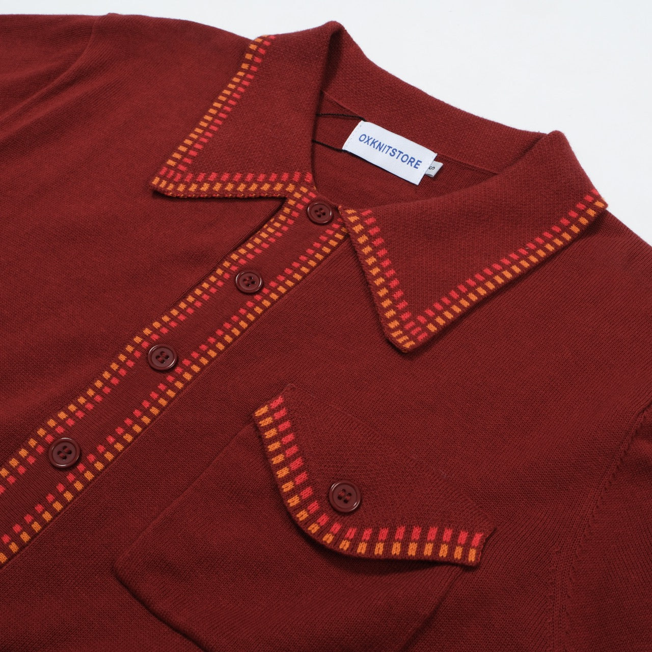 OXKNIT Men Vintage Clothing Casual 1960s Mod Style Red Knit Retro Polo