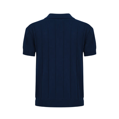 OXKNIT Men Vintage Clothing Casual Dark Blue Classic Retro Polo Knitted Wear
