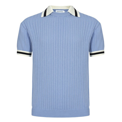 OXKNIT Men Vintage Clothing Classic Light Blue Retro Polo Knitted Wear