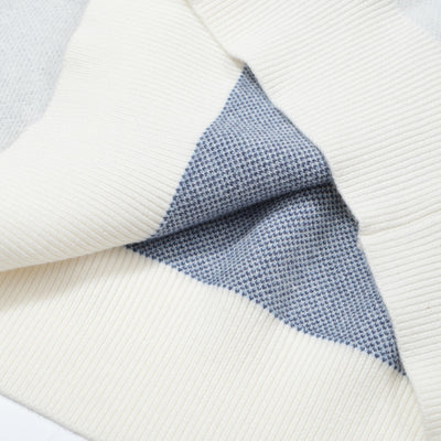 OXKNIT Women Vintage Clothing 1960s Mod Style Casual Blue Vintage Rhombus V-Neck White Short Sleeves Knitwear Retro Tshirt