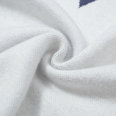 OXKNIT Women Vintage Clothing 1960s Mod Style Casual Blue Vintage Rhombus V-Neck White Short Sleeves Knitwear Retro Tshirt